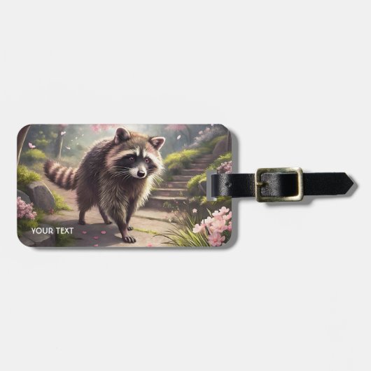 Fantasy Niedlich Racoon Sakura Garden Gepäckanhänger (Vorderseite horizontal)