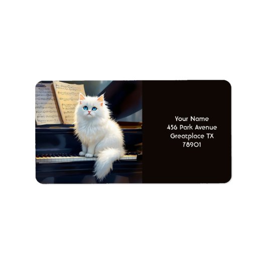 Fantasy Niedlich Ragdoll Chat Auf Piano Adressaufkleber (Vorne)