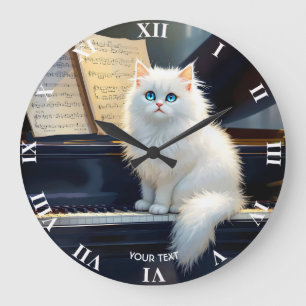 Fantasy Niedlich Ragdoll Chat Auf Piano Große Wanduhr