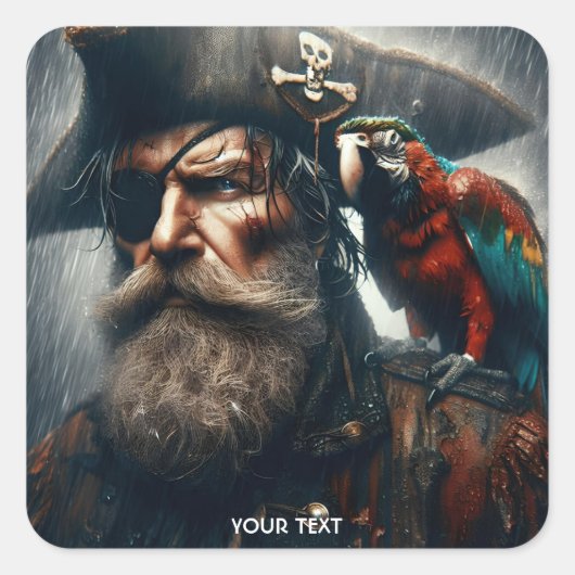 Fantasy Niedlich Rain Captain Pirate Quadratischer Aufkleber (Vorderseite)