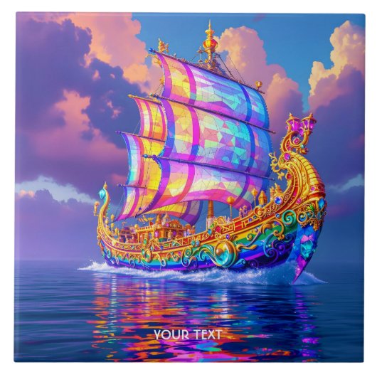 Fantasy Niedlich Rainbow Colors Ship Fliese (Vorderseite)