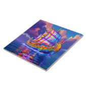 Fantasy Niedlich Rainbow Colors Ship Fliese (Seite)