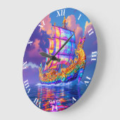 Fantasy Niedlich Rainbow Colors Ship Große Wanduhr (Winkel)