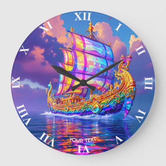 Fantasy Niedlich Rainbow Colors Ship Große Wanduhr (Vorderseite)