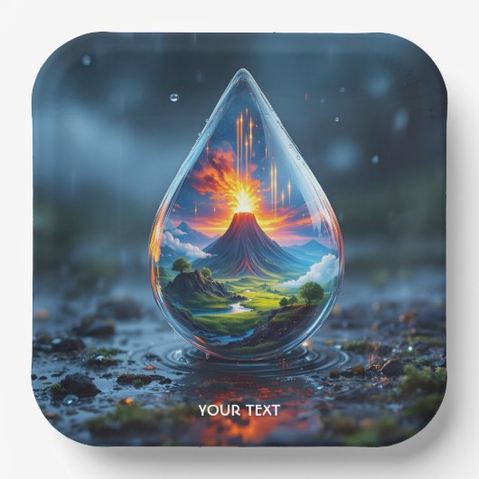 Fantasy Niedlich Raindrop Vulkan Landschaft Pappteller (Vorderseite)