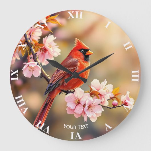 Fantasy Niedlich Red Bird Cherry Große Wanduhr (Vorderseite)