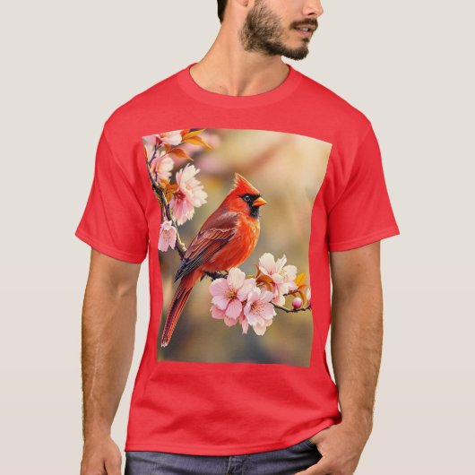 Fantasy Niedlich Red Bird Cherry T-Shirt (Vorderseite)