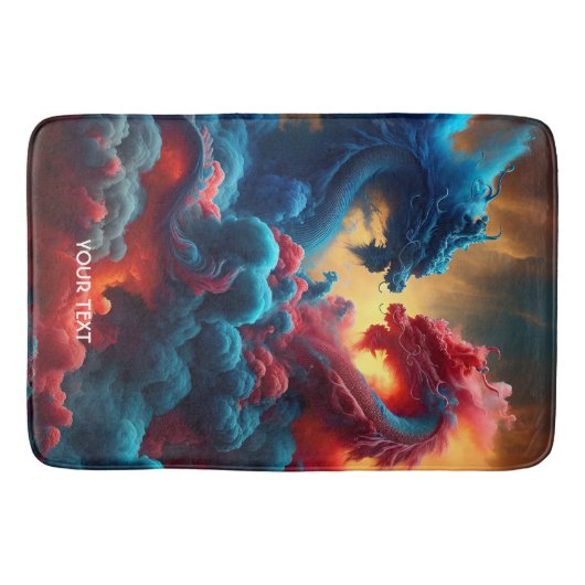 Fantasy Niedlich Red Blue Dragons Badematte (Vorderseite)