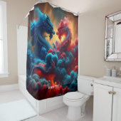Fantasy Niedlich Red Blue Dragons Duschvorhang (Beispiel)