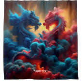 Fantasy Niedlich Red Blue Dragons Duschvorhang (Vorderseite)