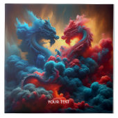 Fantasy Niedlich Red Blue Dragons Fliese (Vorderseite)