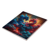 Fantasy Niedlich Red Blue Dragons Fliese (Seite)