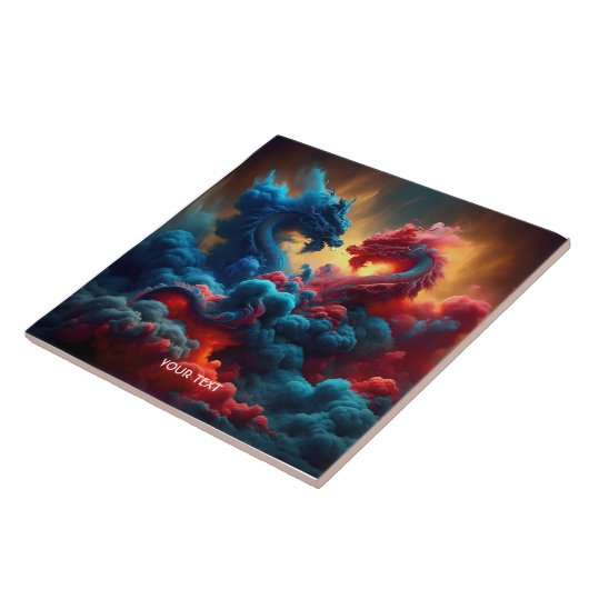 Fantasy Niedlich Red Blue Dragons Fliese (Seite)