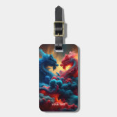 Fantasy Niedlich Red Blue Dragons Gepäckanhänger (Vorderseite vertikal)