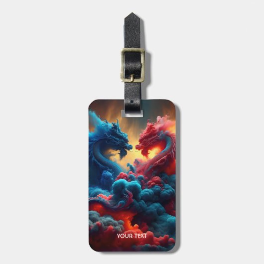 Fantasy Niedlich Red Blue Dragons Gepäckanhänger (Vorderseite vertikal)