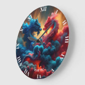 Fantasy Niedlich Red Blue Dragons Große Wanduhr (Winkel)