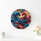 Fantasy Niedlich Red Blue Dragons Große Wanduhr (Zuhause)