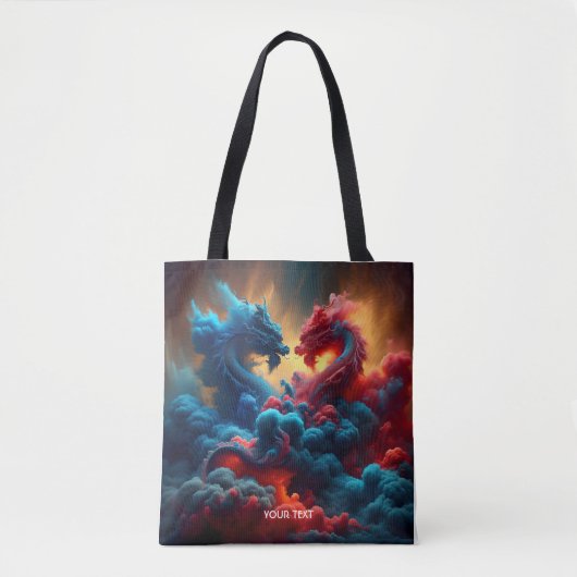 Fantasy Niedlich Red Blue Dragons Tasche (Vorderseite)