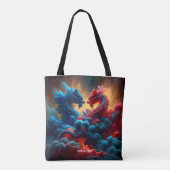 Fantasy Niedlich Red Blue Dragons Tasche (Rückseite)