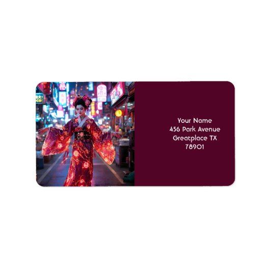 Fantasy Niedlich Red Cyber Kimono Adressaufkleber (Vorne)