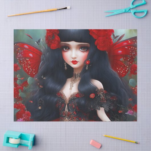 Fantasy Niedlich Red Faicess Princess Decoupage Seidenpapier (Basteln)
