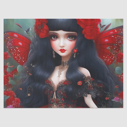 Fantasy Niedlich Red Faicess Princess Decoupage Seidenpapier (Vorderseite)