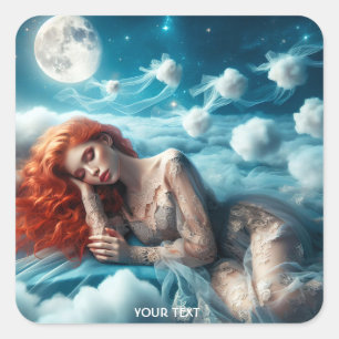 Fantasy Niedlich Red Hair Beauty Quadratischer Aufkleber