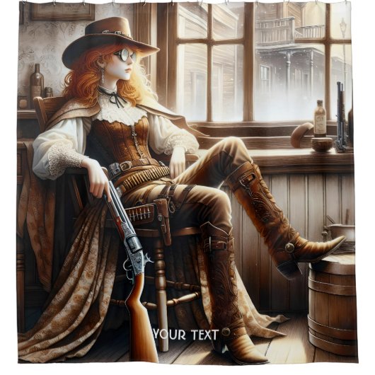 Fantasy Niedlich Red Hair Cowgirl Duschvorhang (Vorderseite)