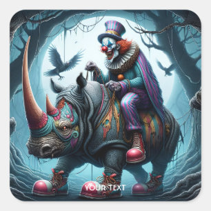 Fantasy Niedlich Rhino Clown Trees Quadratischer Aufkleber