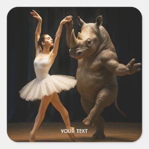 Fantasy Niedlich Rhino Dancer Ballerina Quadratischer Aufkleber