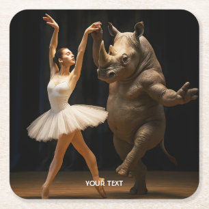 Fantasy Niedlich Rhino Dancer Ballerina Rechteckiger Pappuntersetzer