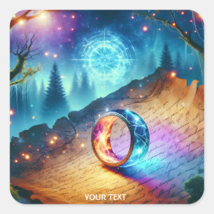 Fantasy Niedlich Ring Forest Skies Quadratischer Aufkleber