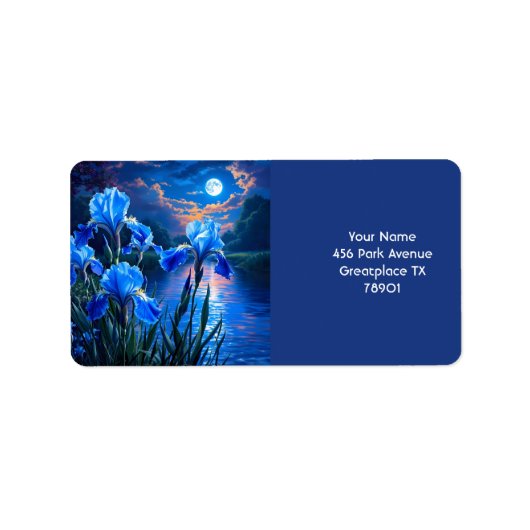 Fantasy Niedlich River Blue Irises Adressaufkleber (Vorne)