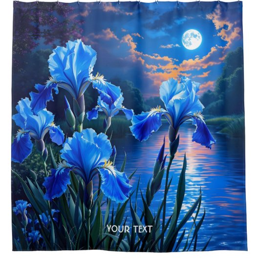 Fantasy Niedlich River Blue Irises Duschvorhang (Vorderseite)