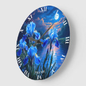 Fantasy Niedlich River Blue Irises Große Wanduhr (Winkel)