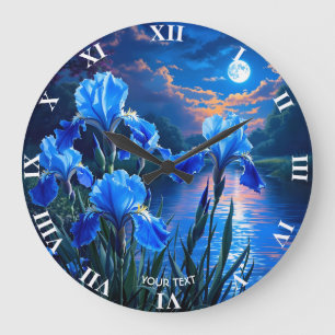Fantasy Niedlich River Blue Irises Große Wanduhr