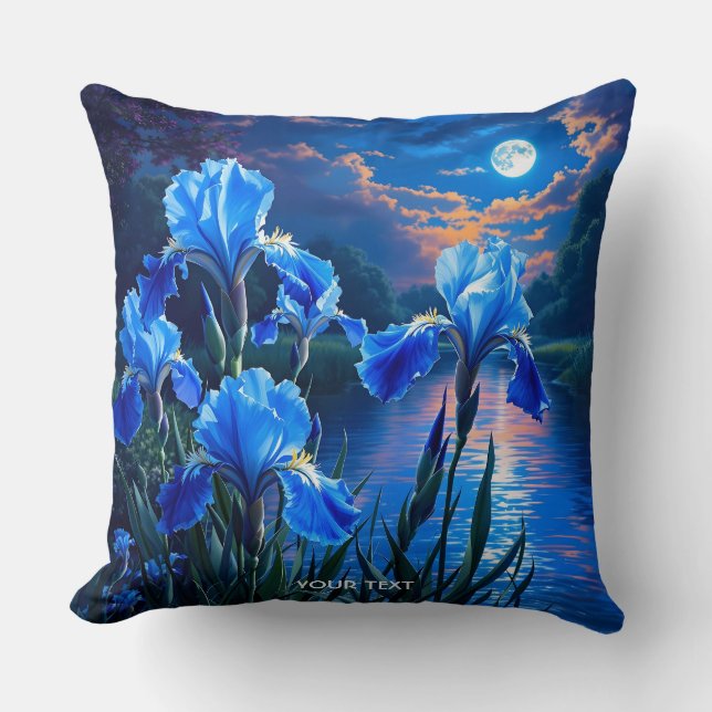 Fantasy Niedlich River Blue Irises Kissen (Vorderseite)