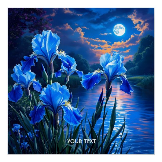 Fantasy Niedlich River Blue Irises Poster (Vorderseite)
