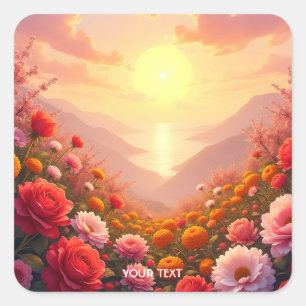 Fantasy Niedlich River Blume Sunset Quadratischer Aufkleber