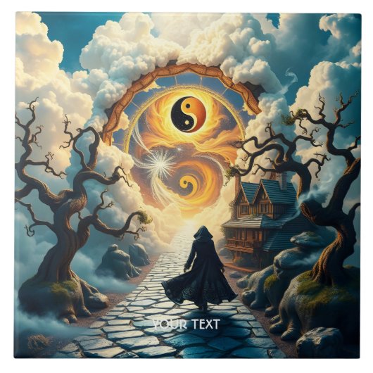 Fantasy Niedlich Road Trees Man Fliese (Vorderseite)