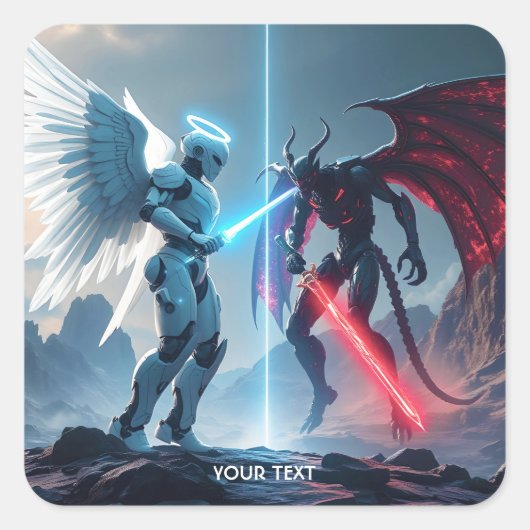 Fantasy Niedlich Robot Demon Fighting Quadratischer Aufkleber (Vorderseite)