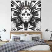 Fantasy Niedlich Robot Schwarz-weiß Leinwanddruck (Insitu (Schlafzimmer))