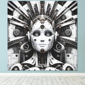 Fantasy Niedlich Robot Schwarz-weiß Leinwanddruck (Insitu (Holzboden))