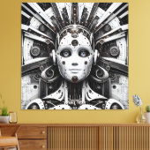 Fantasy Niedlich Robot Schwarz-weiß Leinwanddruck (Insitu (Wohnzimmer))