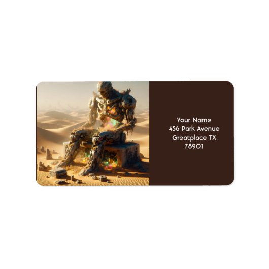 Fantasy Niedlich Rusty Robot Wüste Adressaufkleber (Vorne)