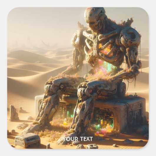 Fantasy Niedlich Rusty Robot Wüste Quadratischer Aufkleber (Vorderseite)