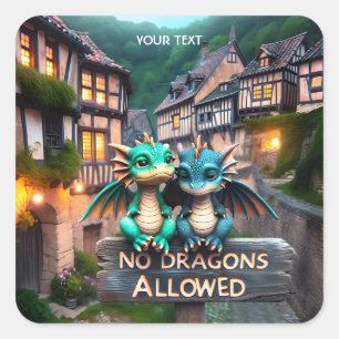 Fantasy Niedlich Sad Baby Dragons Quadratischer Aufkleber