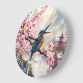 Fantasy Niedlich Sakura Bird Blue Große Wanduhr (Winkel)