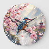 Fantasy Niedlich Sakura Bird Blue Große Wanduhr (Vorderseite)