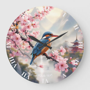 Fantasy Niedlich Sakura Bird Blue Große Wanduhr